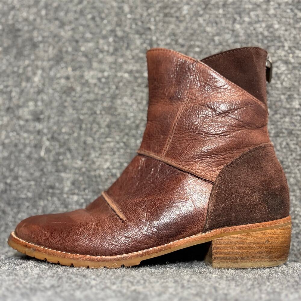 Antelope Brown Leather Suede Block Heel Ankle Boots Womens Size 36 US 6 Bootie